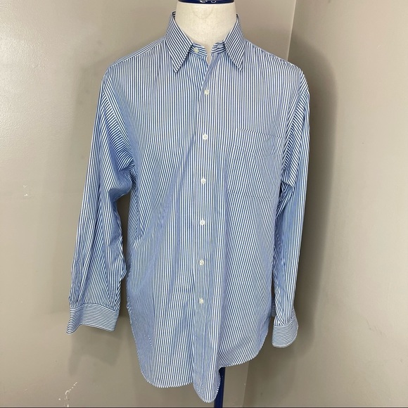 POLO Ralph Lauren Mens Blue Striped Button Down Dress Shirt Sz 17 (34-35) - Picture 7 of 16